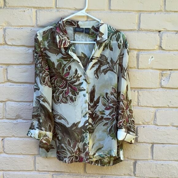 Take 50% OFF-Additions women's short-sleeved button down floral shirt, Size-2(L) - Picture 1 of 5